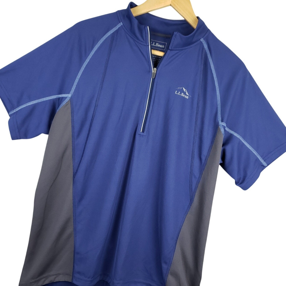 L.L. Bean Mens Cycling Jersey Sz Large 1/4 Zip Short Sleeve Blue Gray EUC